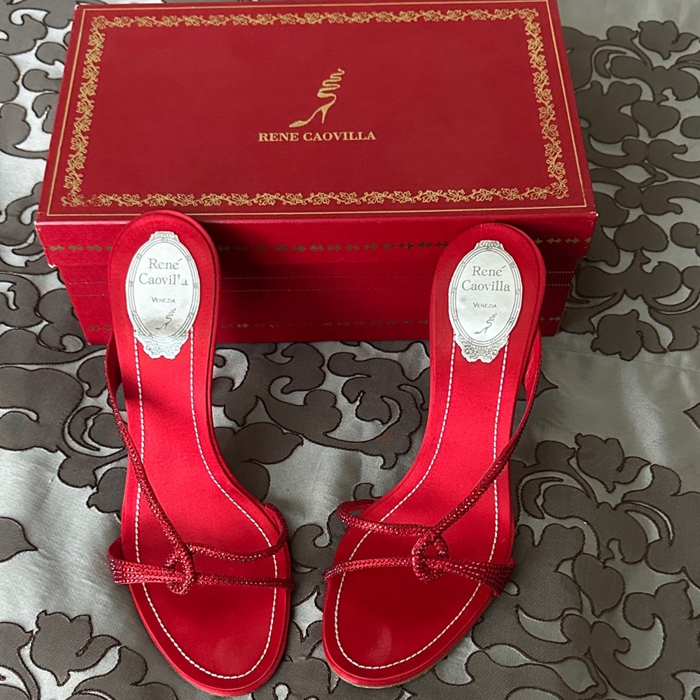 Rene Caovilla Red Strappy Heels